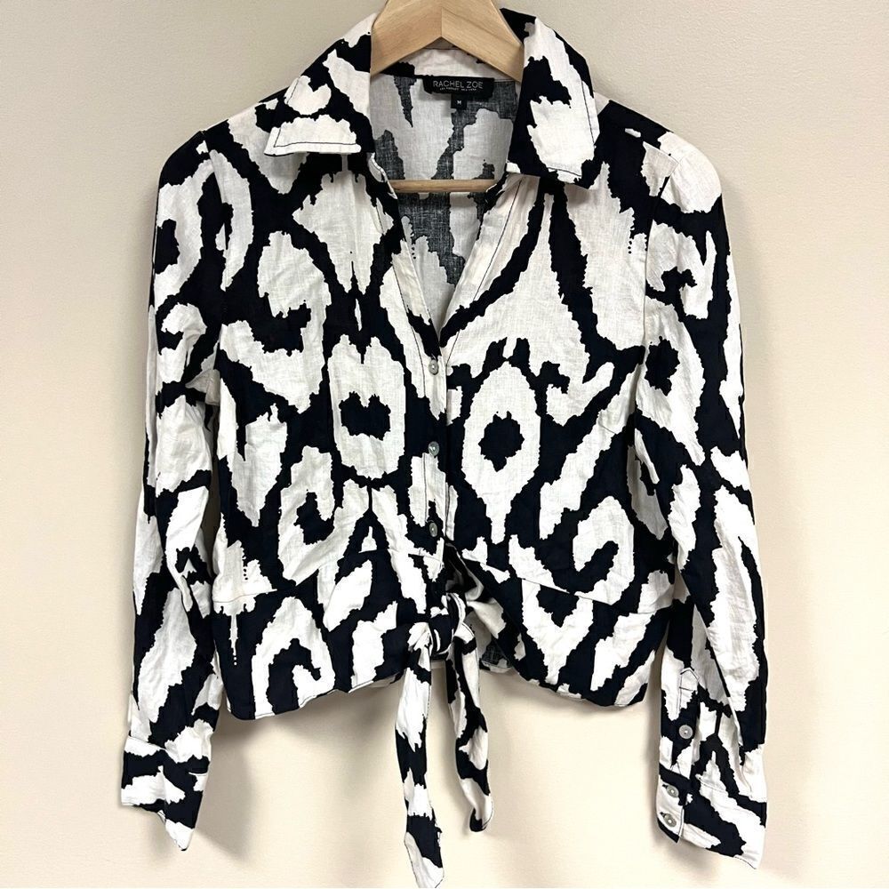 Rachel Zoe linen long sleeve blend tie front Sz M